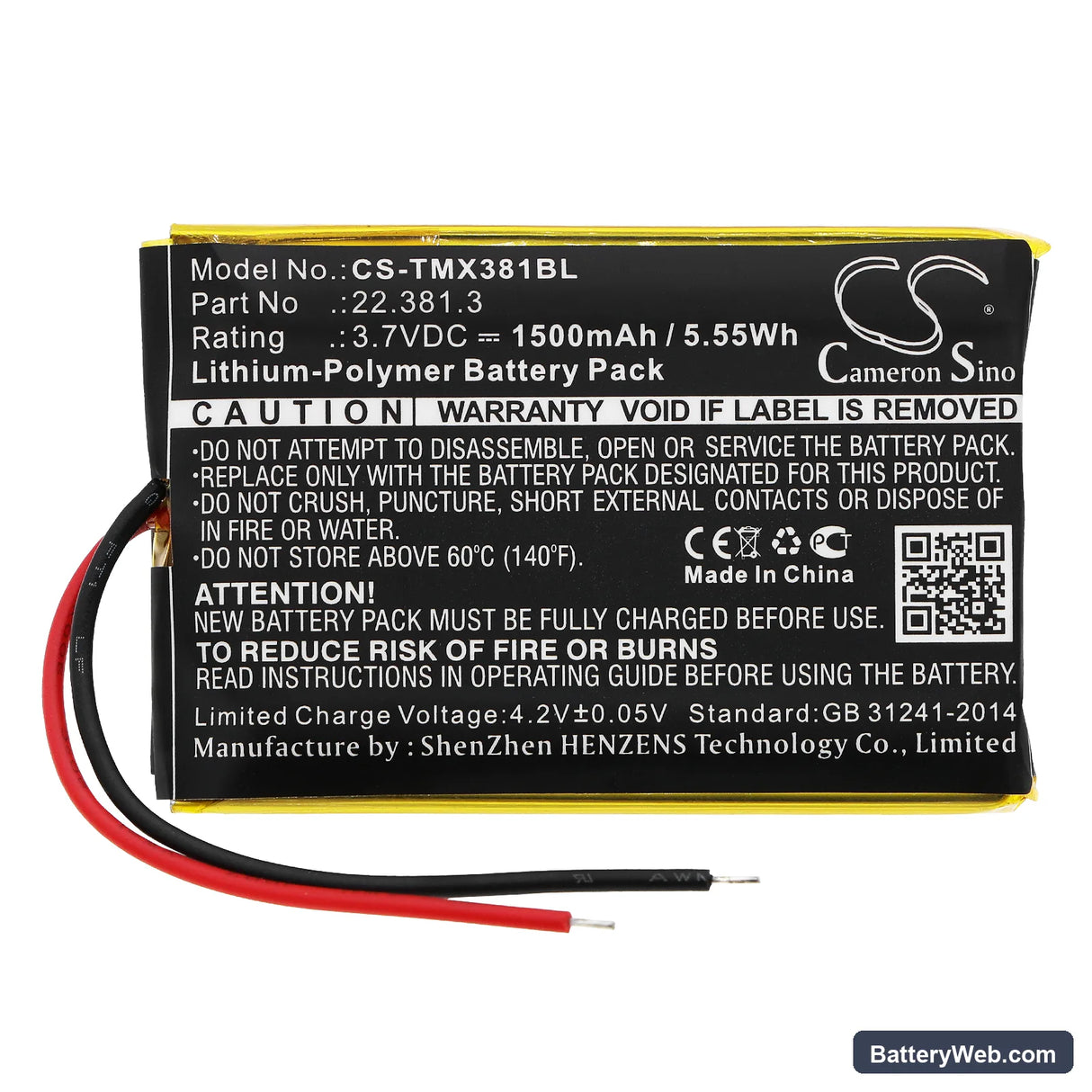 Teleradio TG-TX-MNL Replacement Battery, 3.7V, 1500mAh, Li-Polymer 3