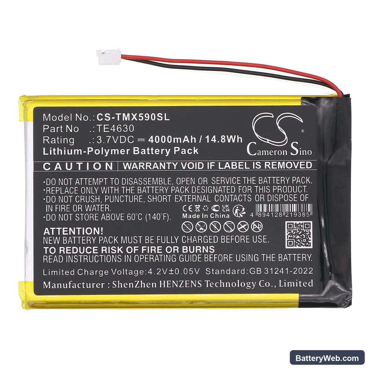 Technaxx TX-59 Replacement Battery, 3.7V, 4000mAh, Li-Polymer 3