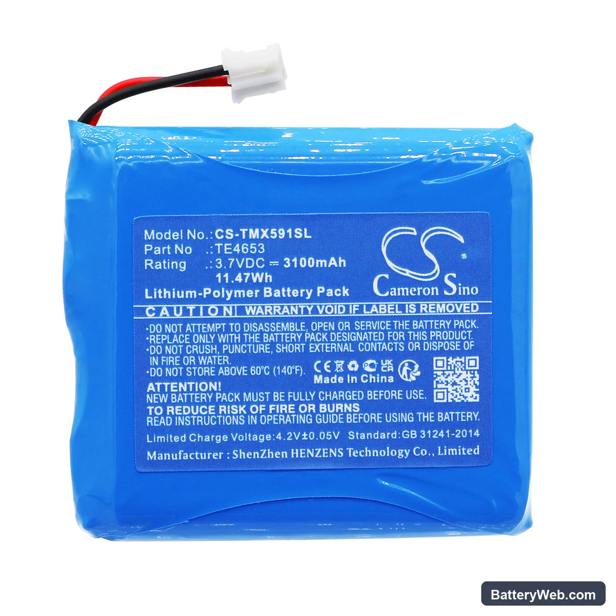 Technaxx TX-59+ Monitor Wireless Door Phone Replacement Battery, 3.7V, 3100mAh, Li-Polymer 3