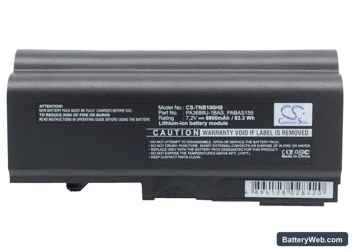 Toshiba Netbook NB100 Replacement Battery, 7.2V, 8800mAh, Li-ion 1
