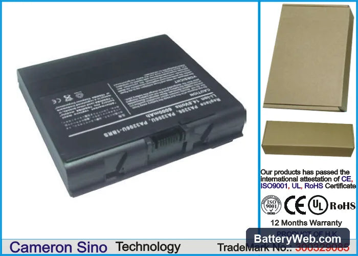 Toshiba Satellite 1955-S807 Replacement Battery, 14.8V, 6600mAh, Li-ion 1