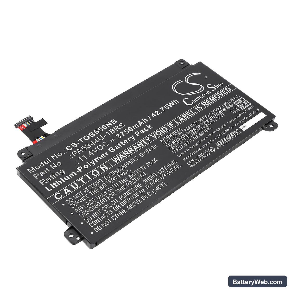 Toshiba Dynabook BJ65/FS Replacement Battery, 11.4V, 3750mAh, Li-Polymer 1