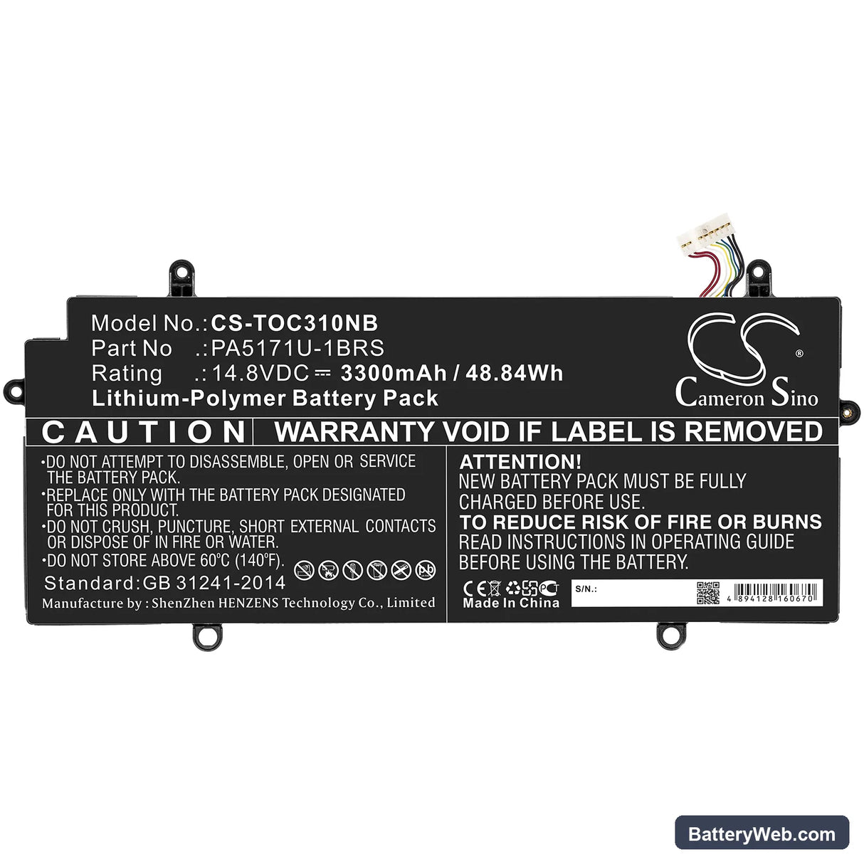 Toshiba Chromebook CB30-100 Replacement Battery, 14.8V, 3300mAh, Li-Polymer 3
