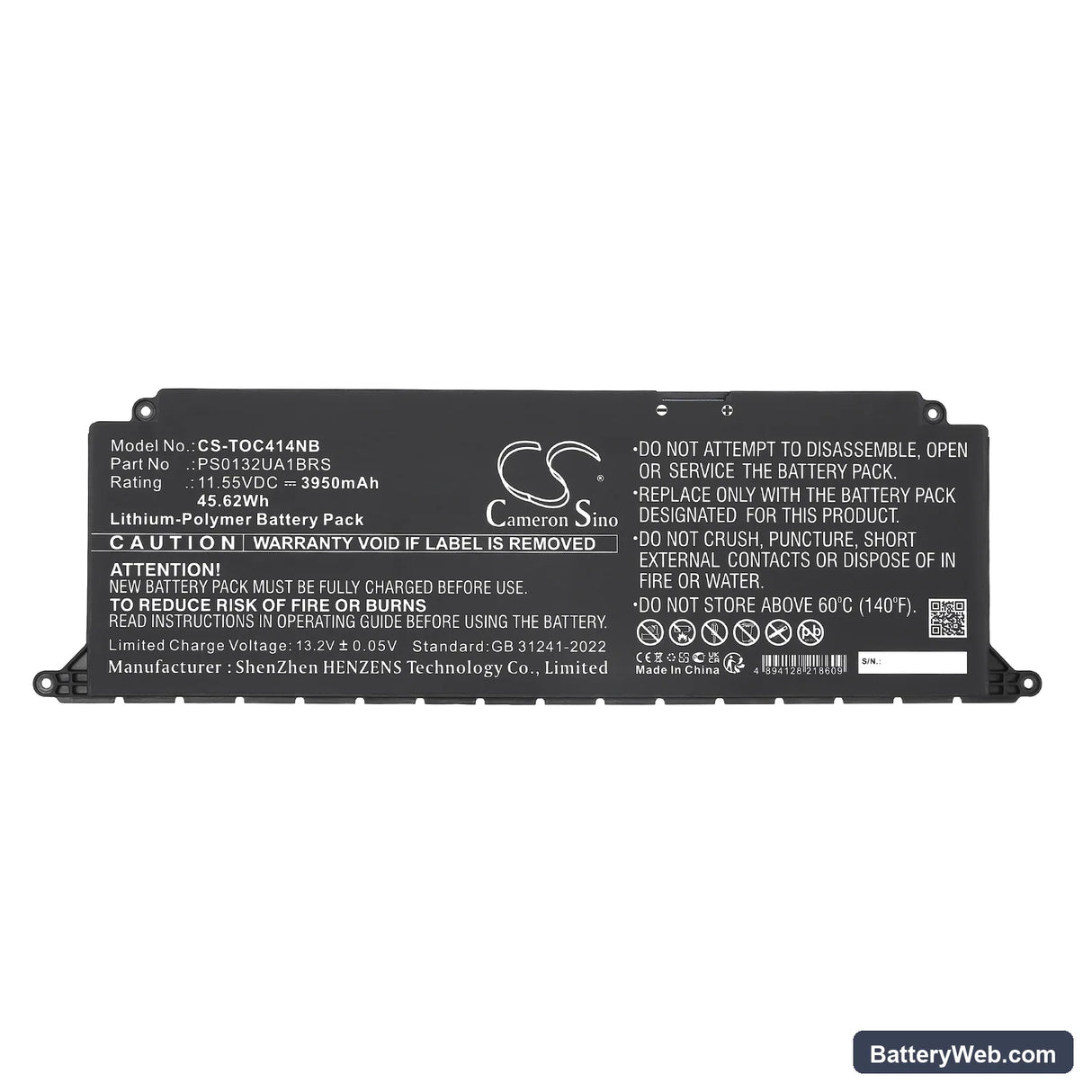 Dynabook Satellite Pro C40-K-00L007 Replacement Battery, 11.55V, 3950mAh, Li-Polymer 3