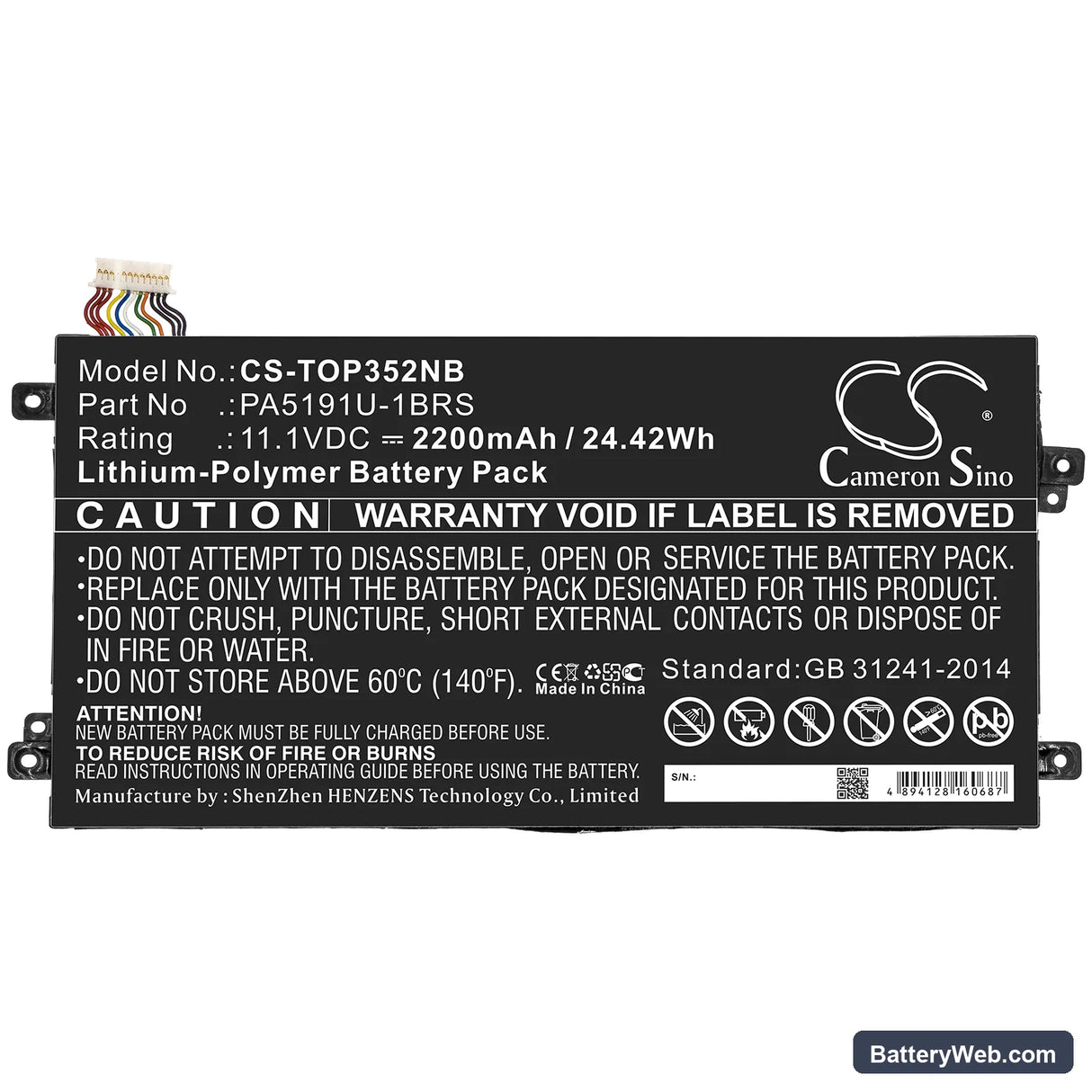 Toshiba Satellite Click 2 Pro P30W-B-10E Replacement Battery, 11.1V, 2200mAh, Li-Polymer 3