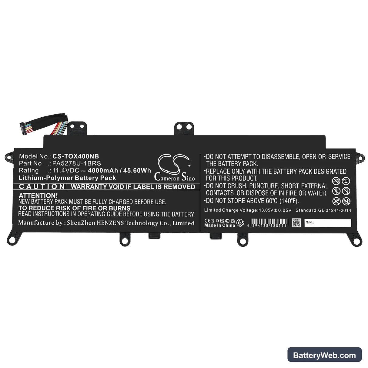Toshiba Tecra X40-D-145 Replacement Battery, 11.4V, 4000mAh, Li-Polymer 3