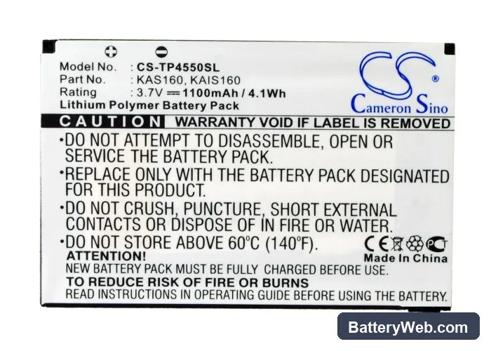 Vodafone v1615 Replacement Battery, 3.7V, 1100mAh, Li-Polymer 5