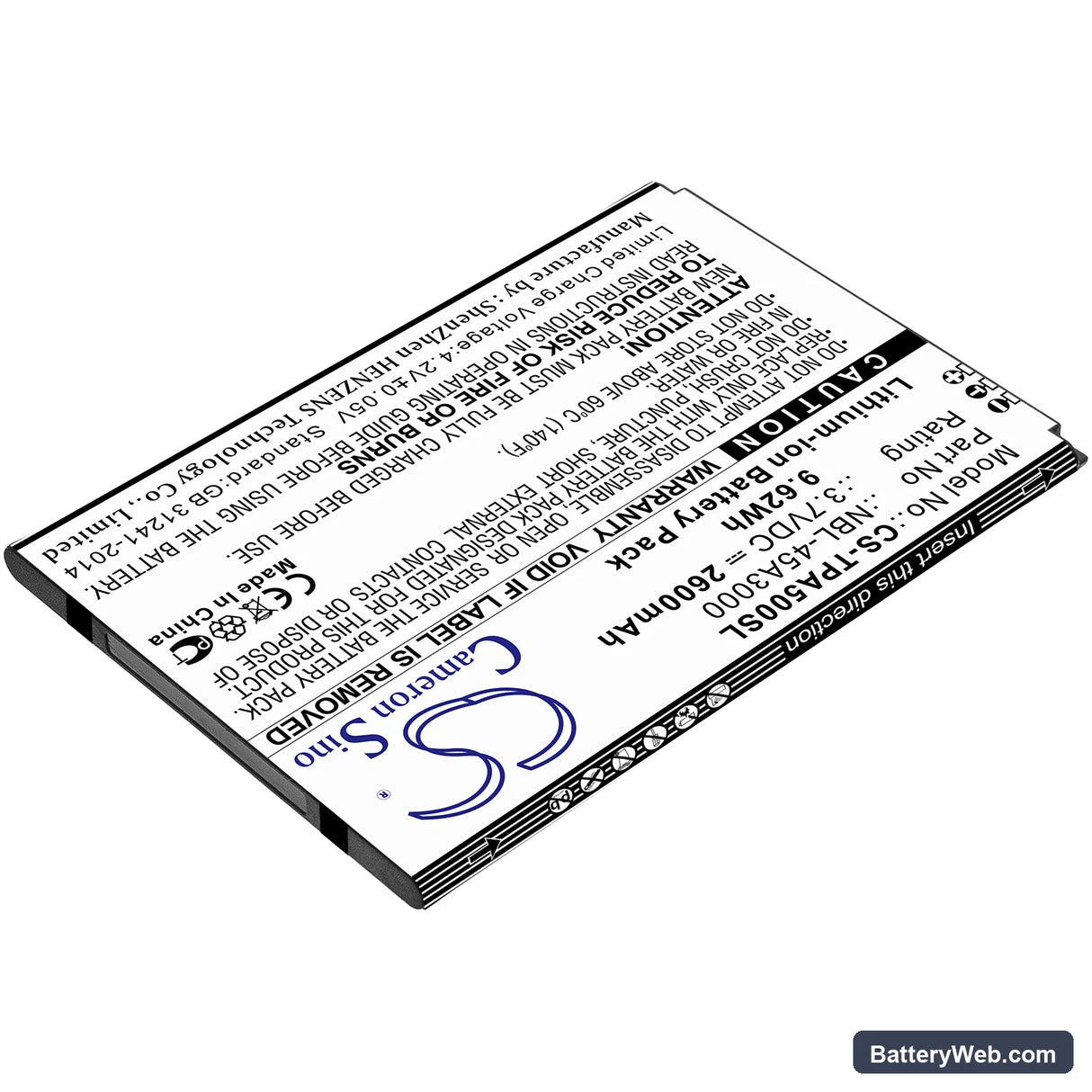 TP-Link Neffos A5 Replacement Battery, 3.7V, 2600mAh, Li-ion 2