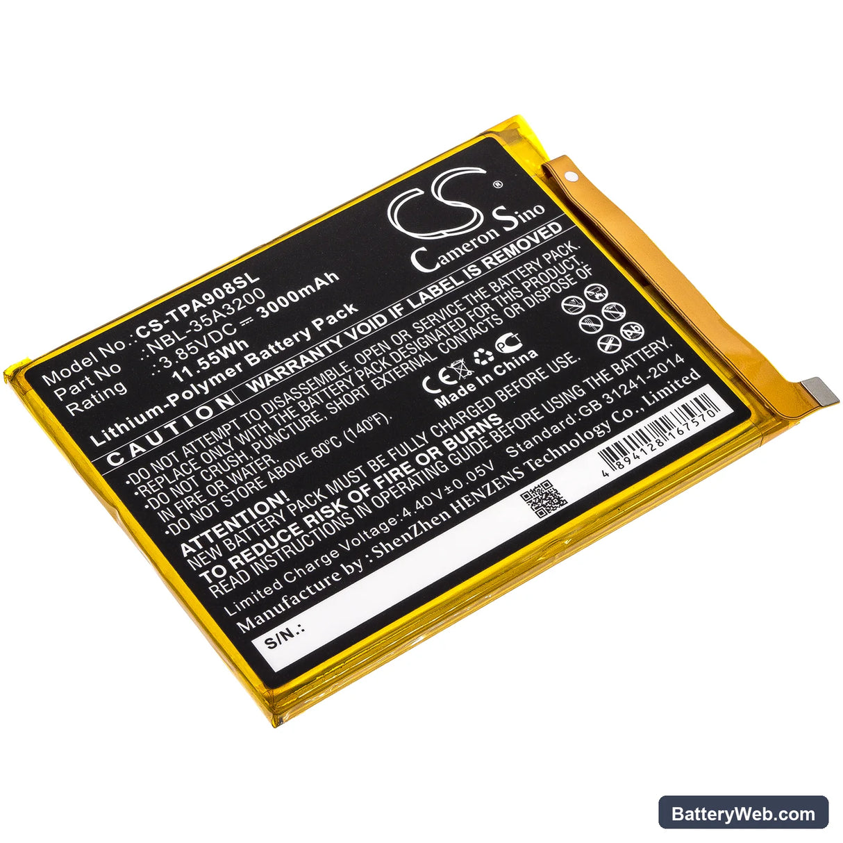 TP-Link Neffos N1 Replacement Battery, 3.85V, 3000mAh, Li-Polymer 1