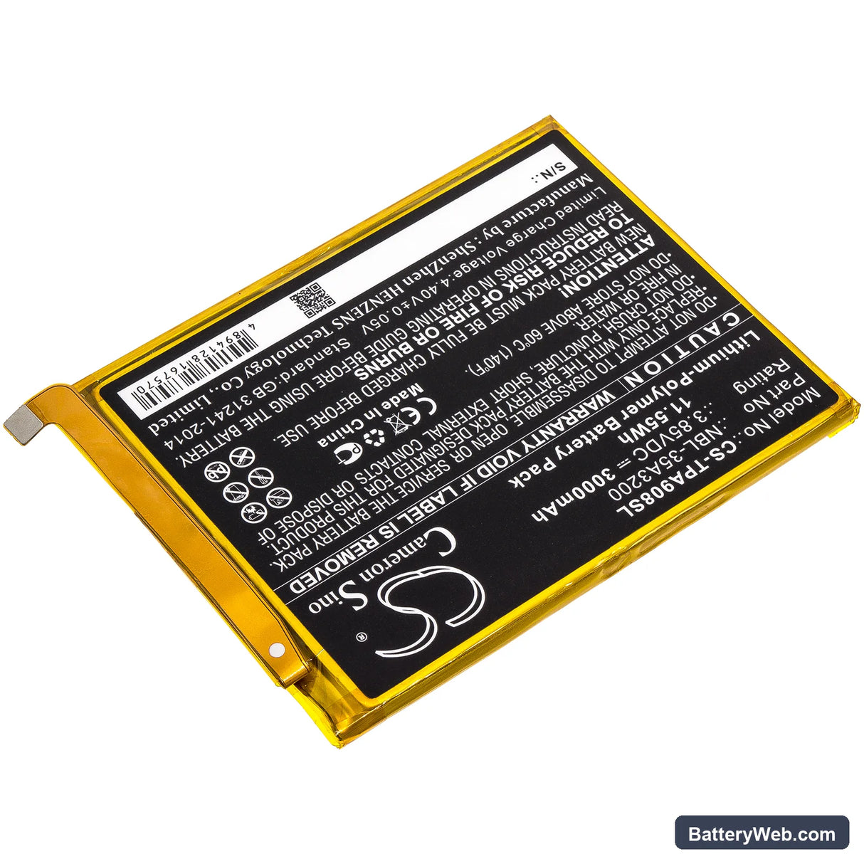 TP-Link Neffos N1 Replacement Battery, 3.85V, 3000mAh, Li-Polymer 2