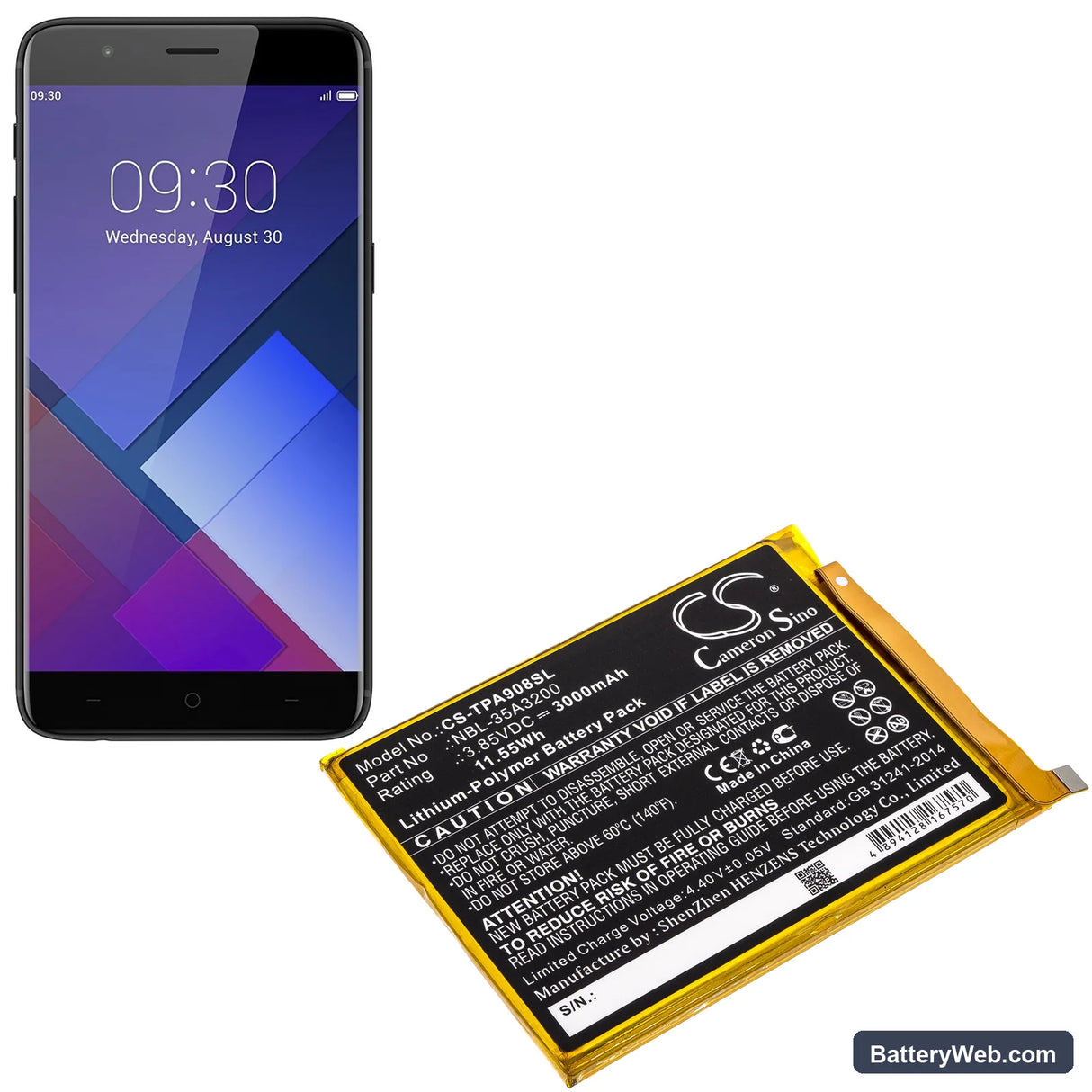 TP-Link Neffos N1 Replacement Battery, 3.85V, 3000mAh, Li-Polymer 5