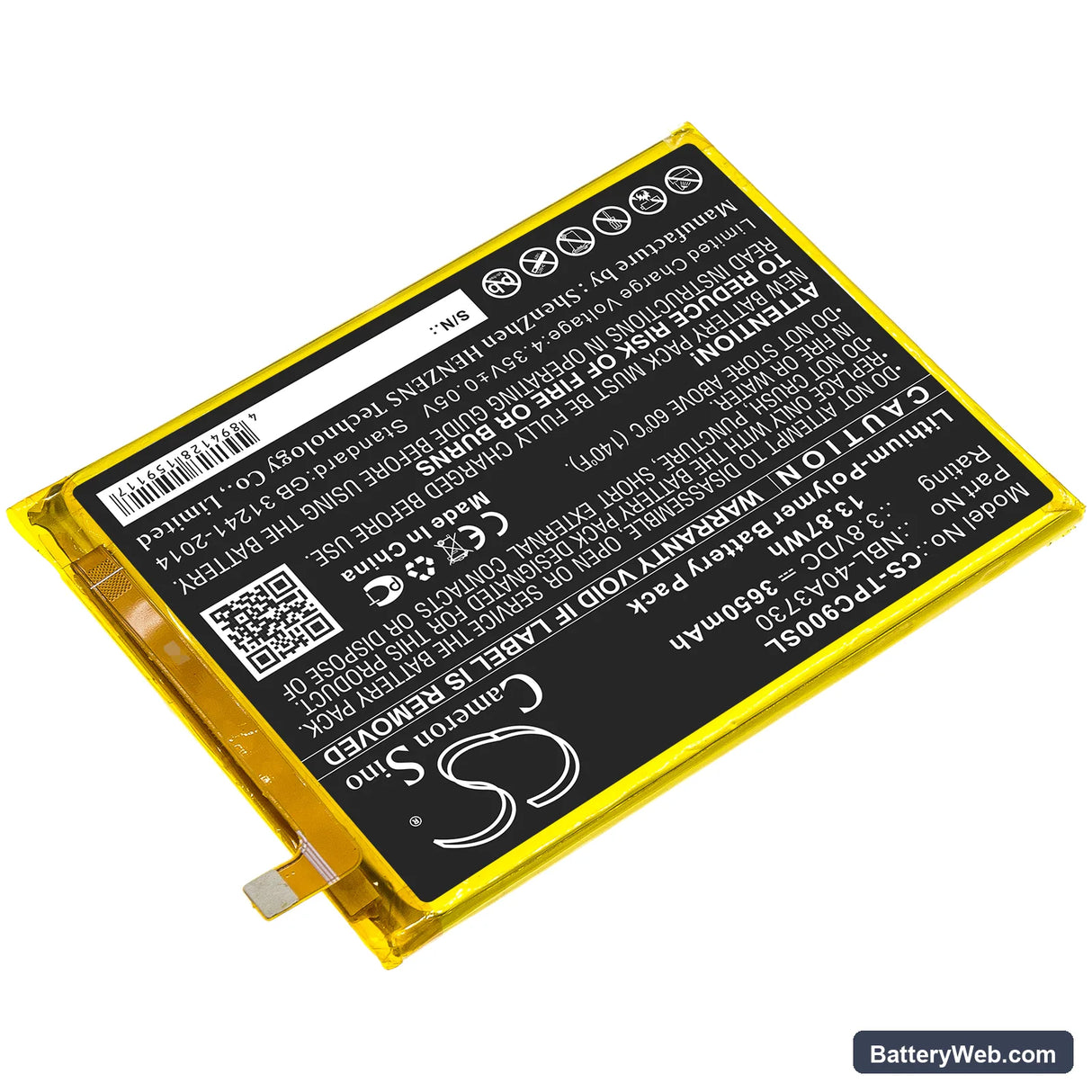 TP-Link Neffos C9 Replacement Battery, 3.8V, 3650mAh, Li-Polymer 2