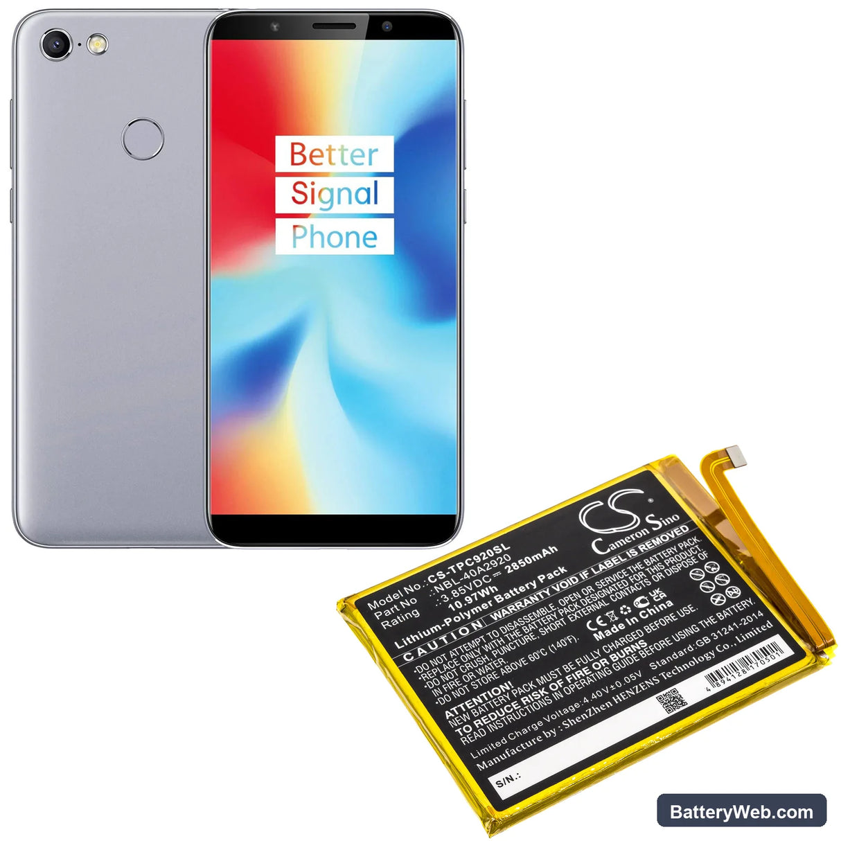 Neffos C9A Replacement Battery, 3.85V, 2850mAh, Li-Polymer 5