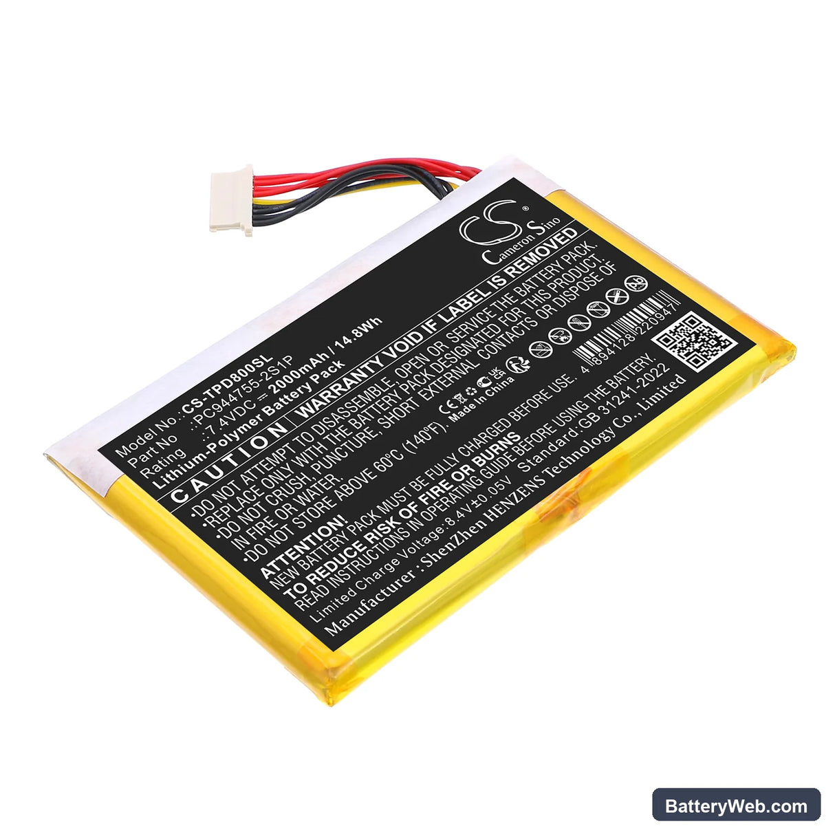 Topdon AD800BT Replacement Battery, 7.4V, 2000mAh, Li-Polymer 1