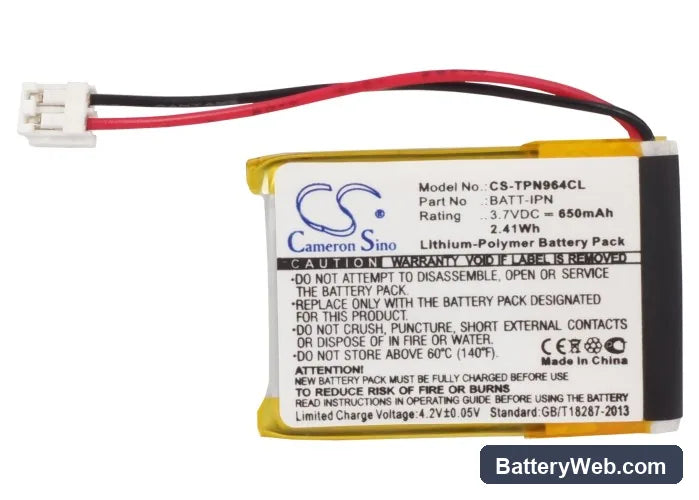 Telematrix IPN964591 Replacement Battery, 3.7V, 650mAh, Li-Polymer 5