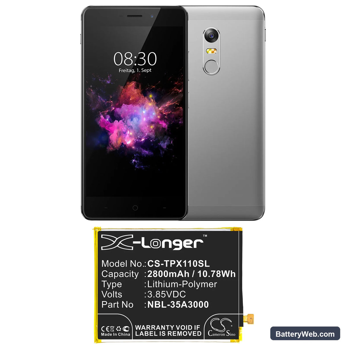Neffos X1 Max Replacement Battery, 3.85V, 2800mAh, Li-Polymer 5