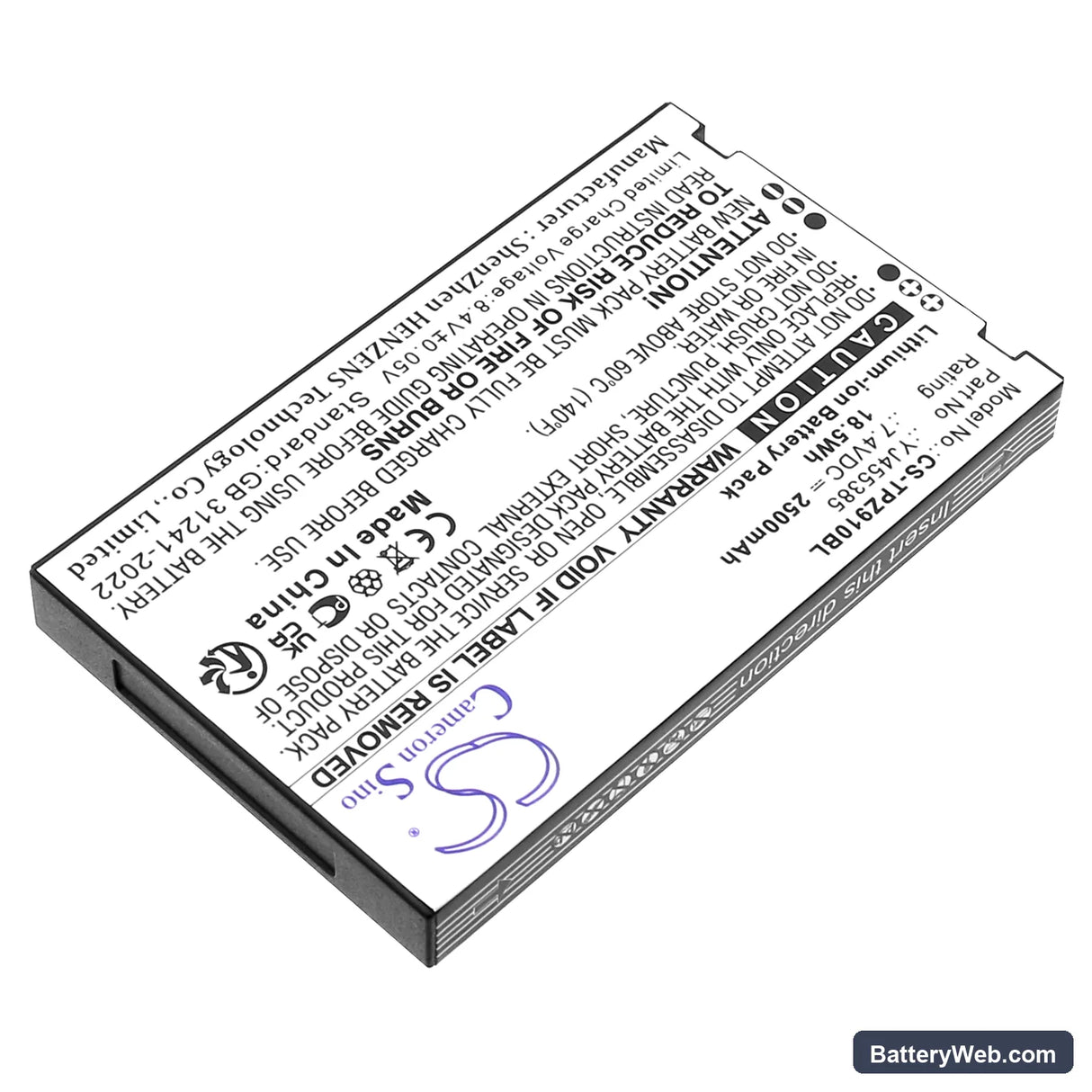 Topwise Z91 Replacement Battery, 7.4V, 2500mAh, Li-ion 2