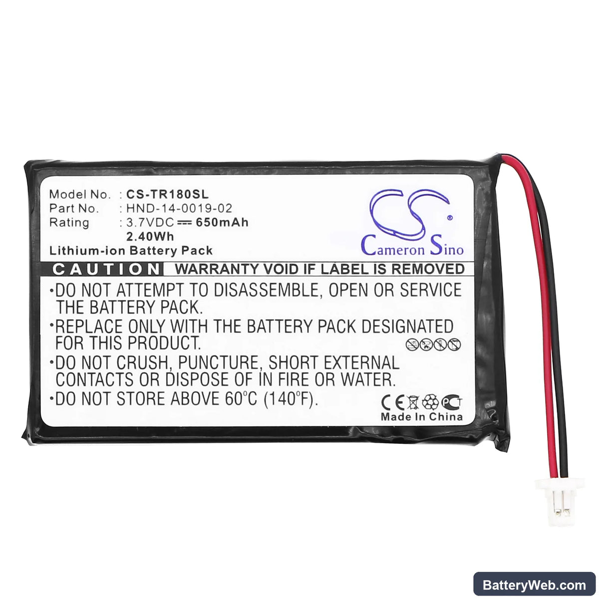 Palm Treo 90 Replacement Battery, 3.7V, 650mAh, Li-ion 3