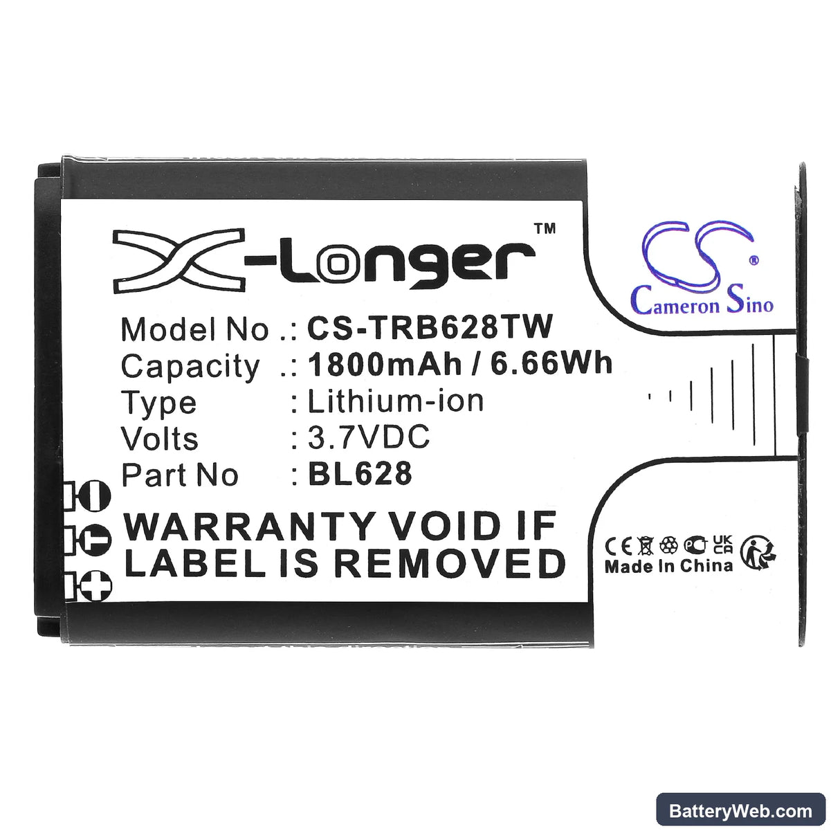 Retevis RB628 Replacement Battery, 3.7V, 1800mAh, Li-ion 3