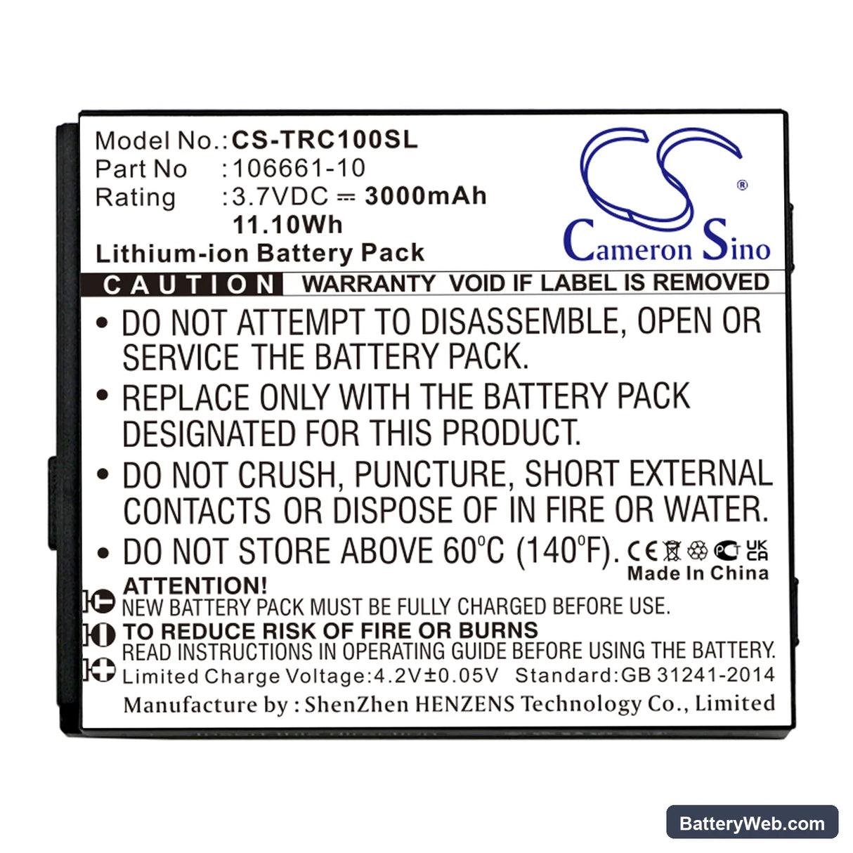 Trimble TDC100 Replacement Battery, 3.7V, 3000mAh, Li-ion 3