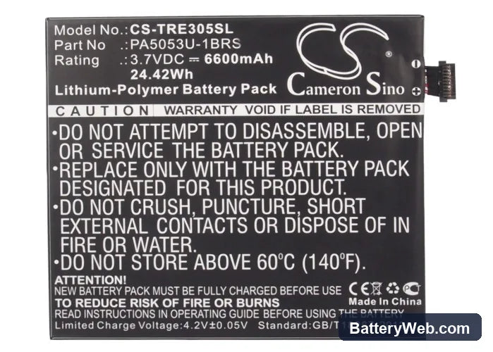Toshiba Excite 10 Replacement Battery, 3.7V, 6600mAh, Li-Polymer 5