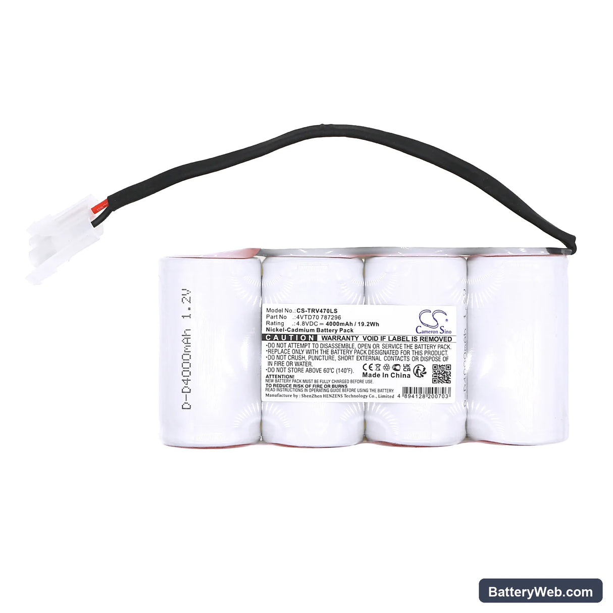 Lite-Plan HRN/4-K Replacement Battery, 4.8V, 4000mAh, Ni-CD 3
