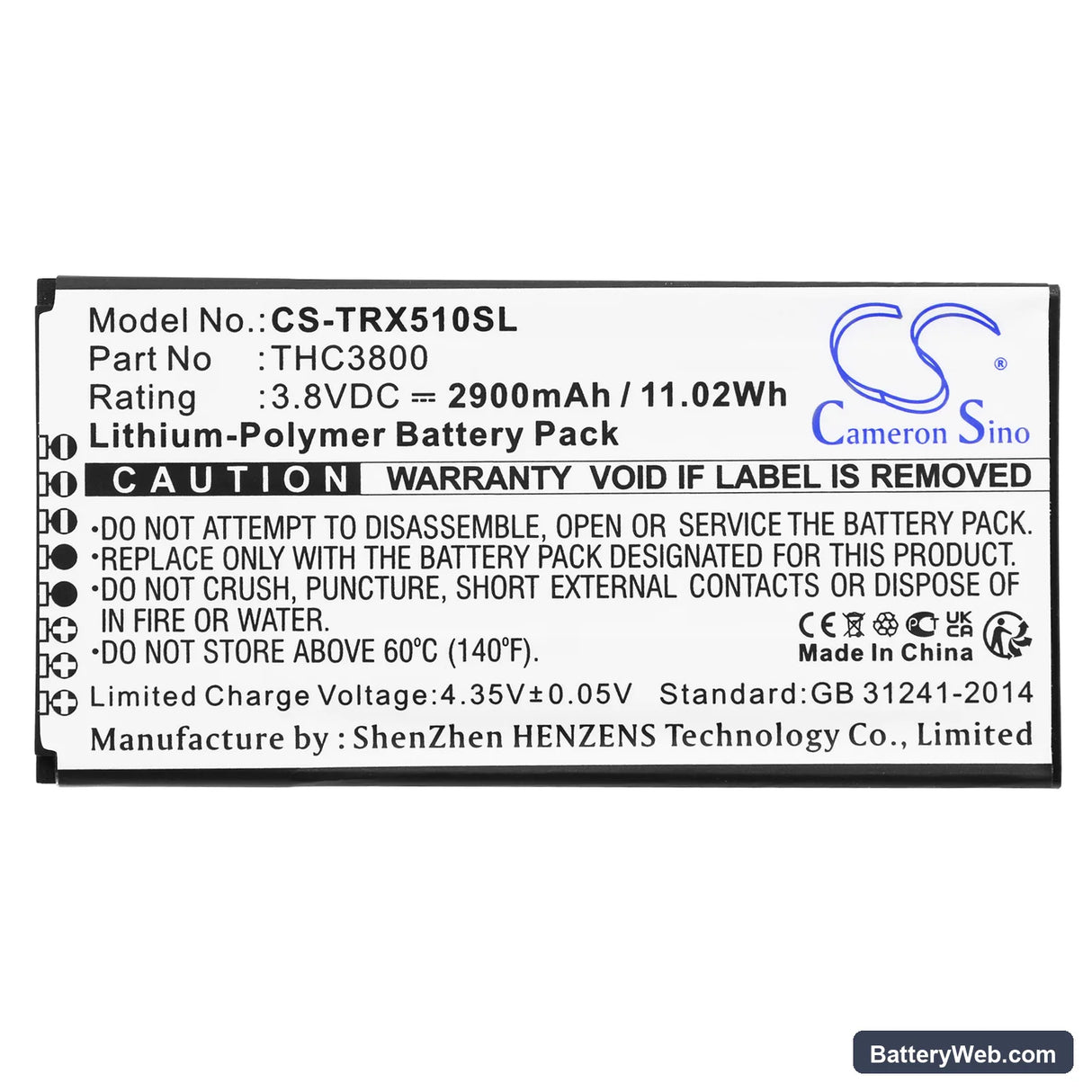 Thuraya X5-Touch Replacement Battery, 3.8V, 2900mAh, Li-Polymer 3