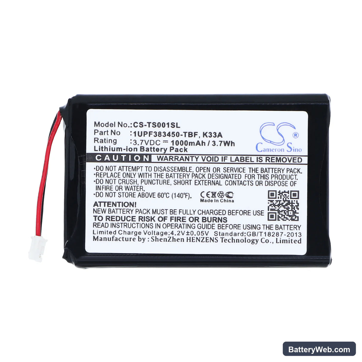 Toshiba Gigabeat MES30VW Replacement Battery, 3.7V, 1000mAh, Li-ion 3
