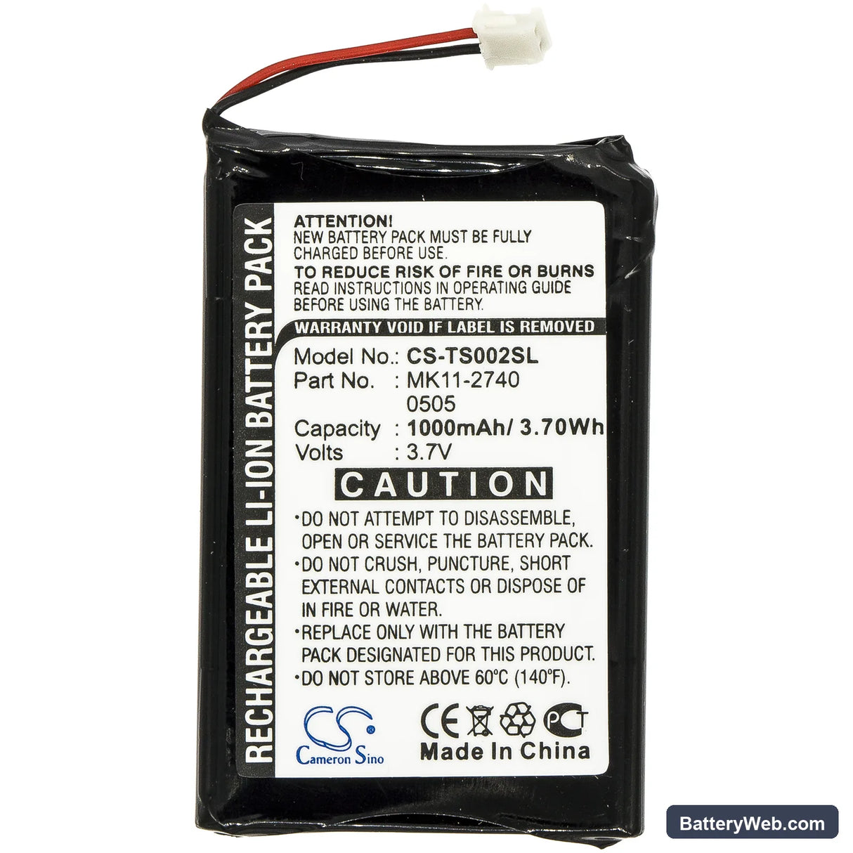 Toshiba Gigabeat MEGF10 Replacement Battery, 3.7V, 1000mAh, Li-ion 3