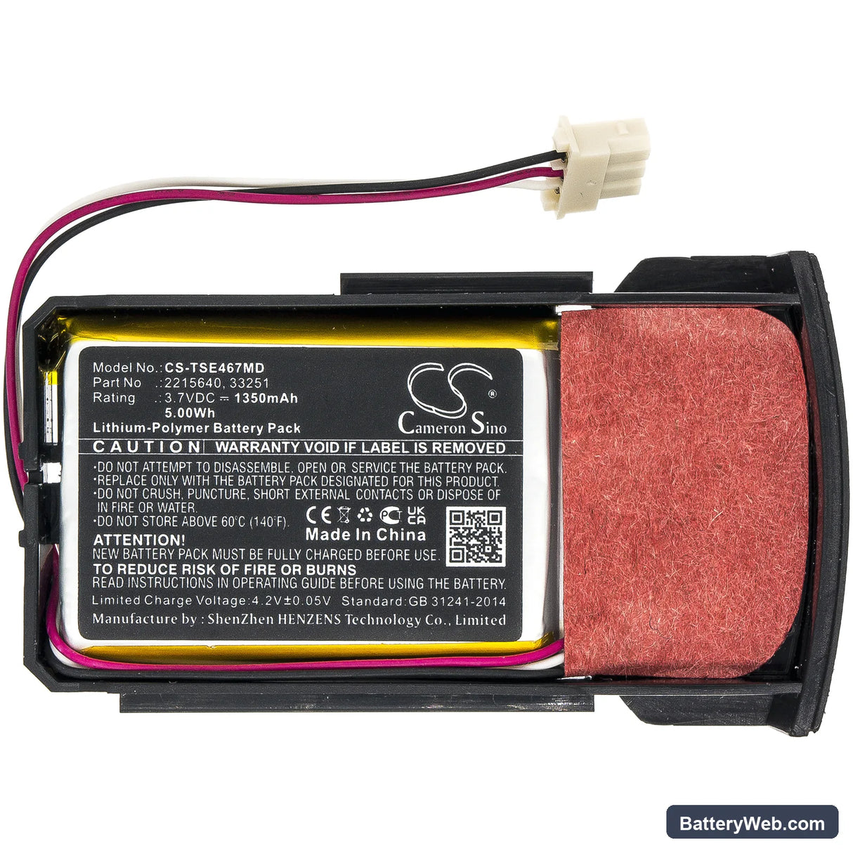 Thermo Scientific E1 Clip Tip 4671 Single Channel Replacement Battery, 3.7V, 1350mAh, Li-Polymer 3