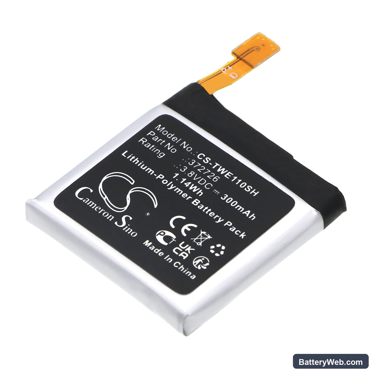 Ticwatch WE11098 Replacement Battery, 3.8V, 300mAh, Li-Polymer 1