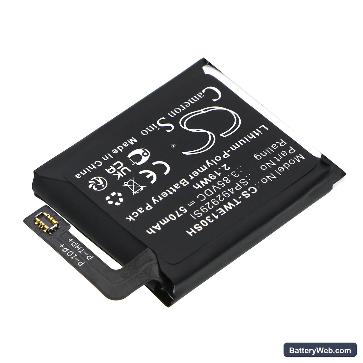 Ticwatch Pro 3 Replacement Battery, 3.85V, 570mAh, Li-Polymer 2