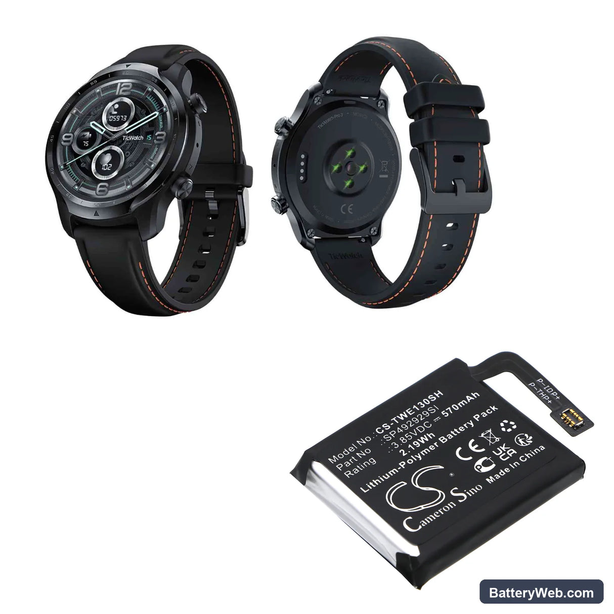 Ticwatch Pro 3 Replacement Battery, 3.85V, 570mAh, Li-Polymer 5