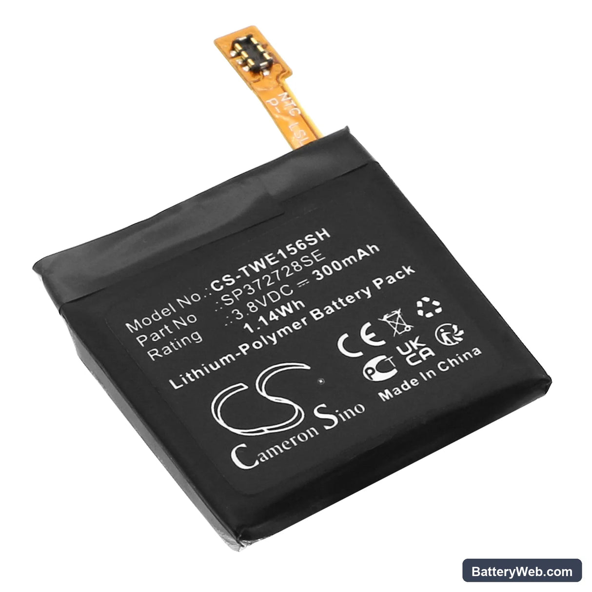 Ticwatch WE11056 Replacement Battery, 3.8V, 300mAh, Li-Polymer 1
