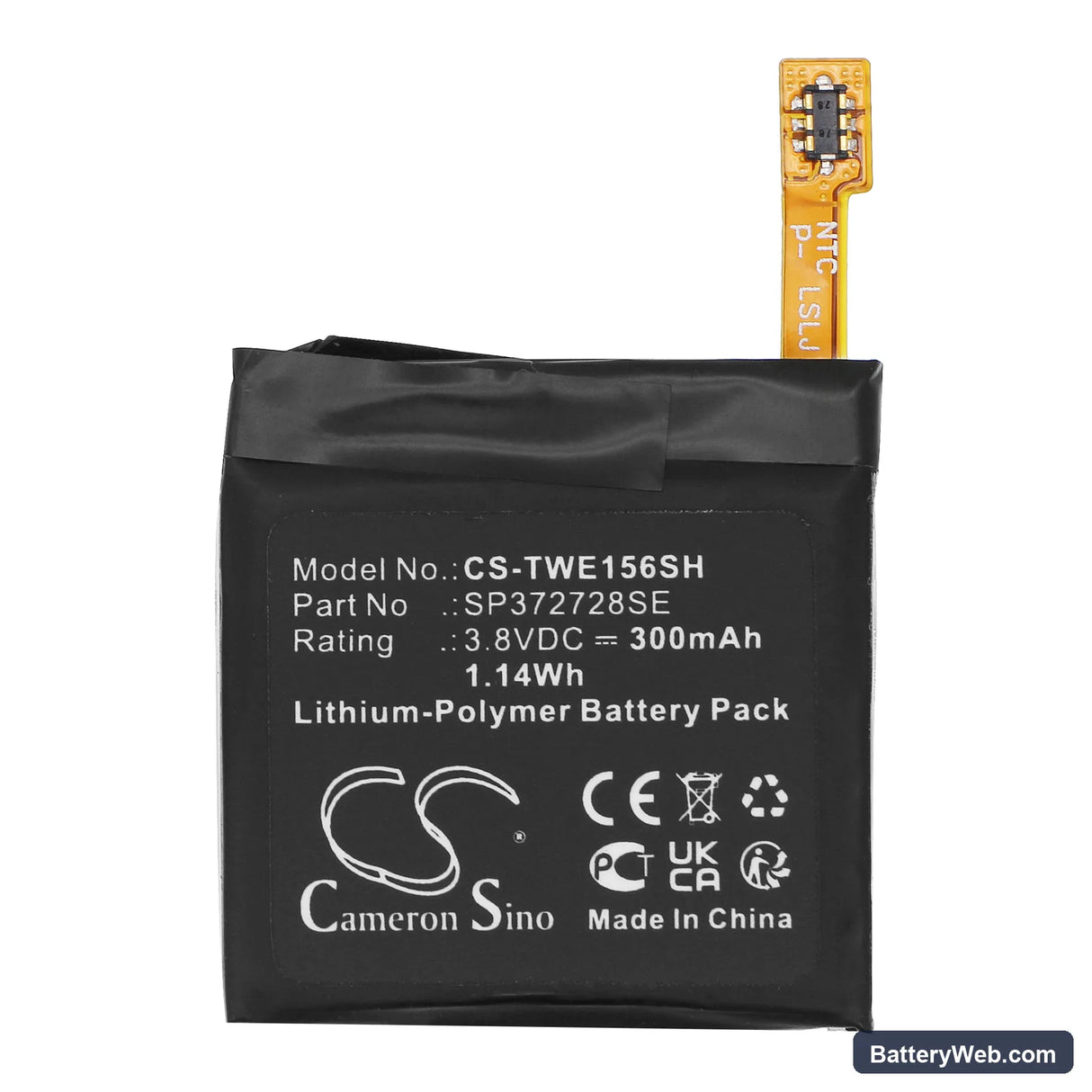 Ticwatch WE11056 Replacement Battery, 3.8V, 300mAh, Li-Polymer 3