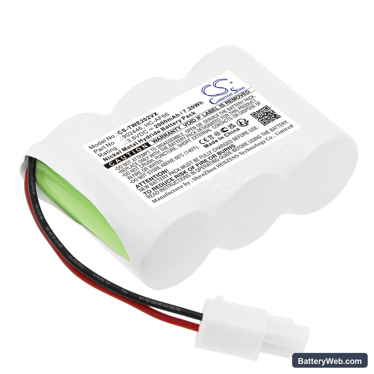 Twinbird HC-E202 Replacement Battery, 3.6V, 2000mAh, Ni-MH 1