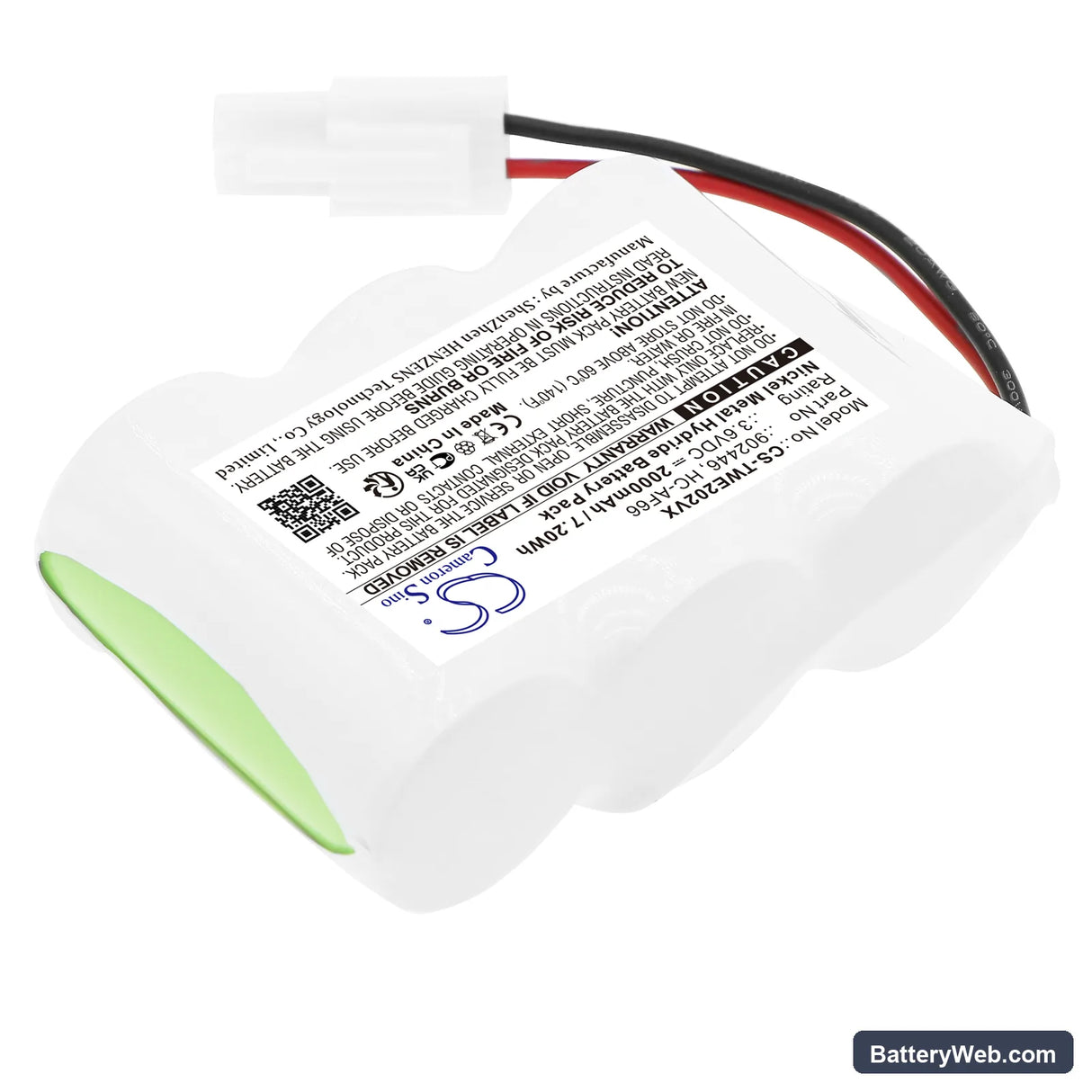 Twinbird HC-E202 Replacement Battery, 3.6V, 2000mAh, Ni-MH 2