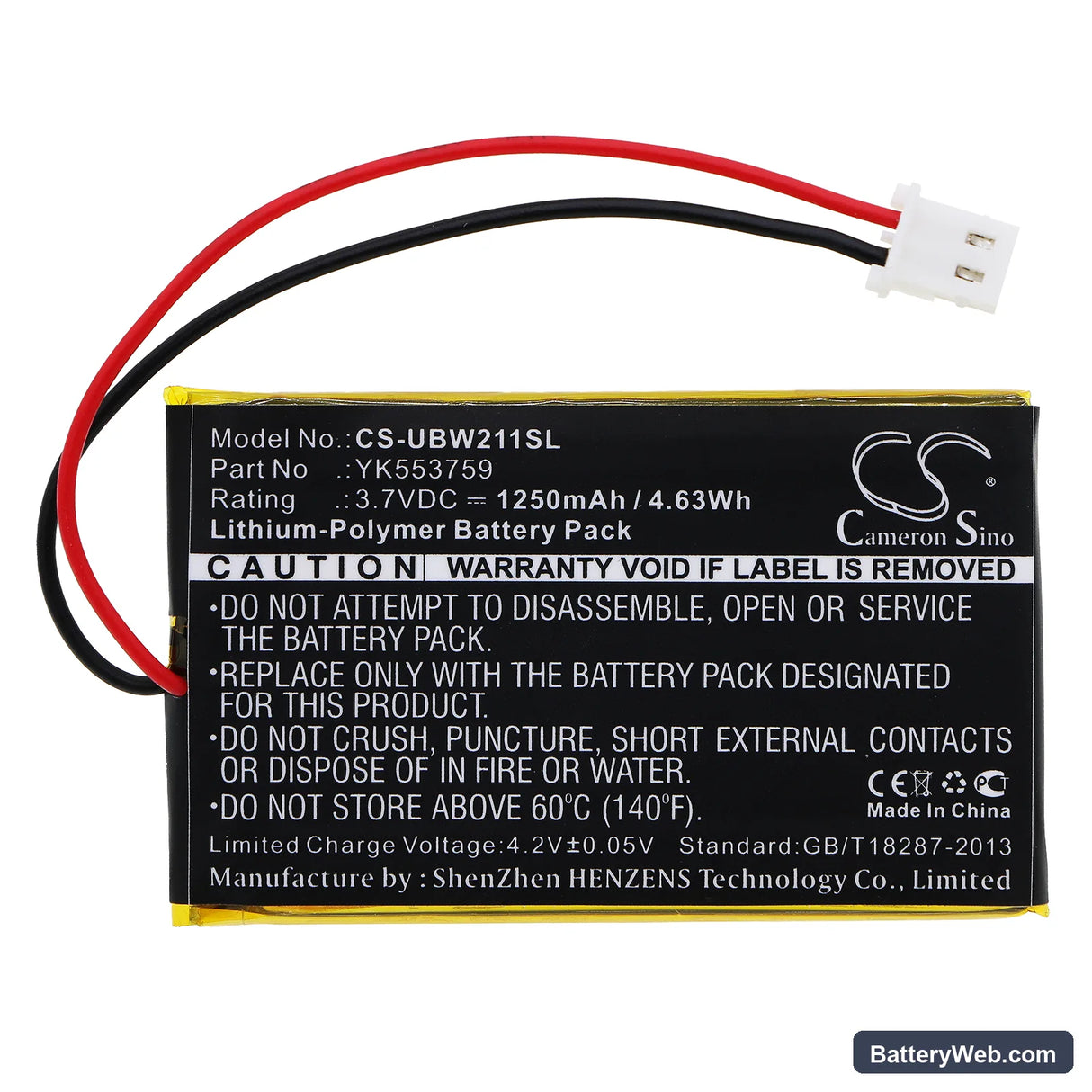 Uniden UBW2010C monitor Replacement Battery, 3.7V, 1250mAh, Li-Polymer 3