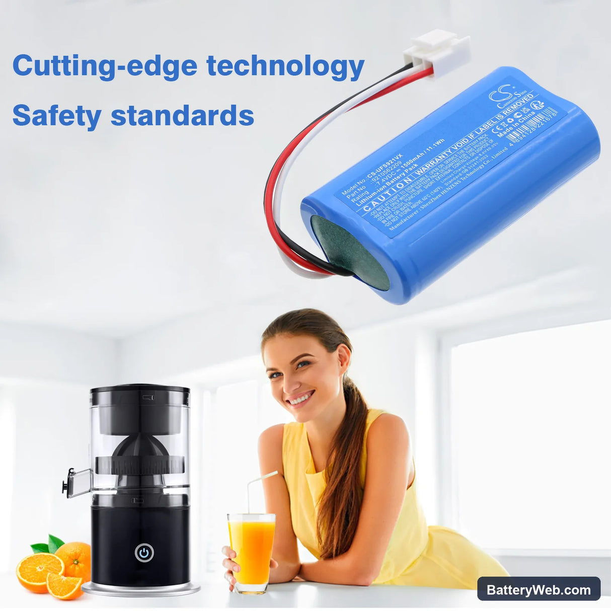 Ufesa Exprimidor USB Squeeze & Go Replacement Battery, 7.4V, 1500mAh, Li-ion 6