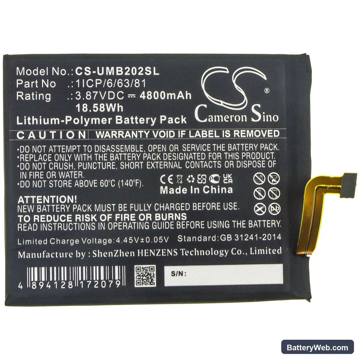 UMI UMIDIGI BISON Replacement Battery, 3.87V, 4800mAh, Li-Polymer 3