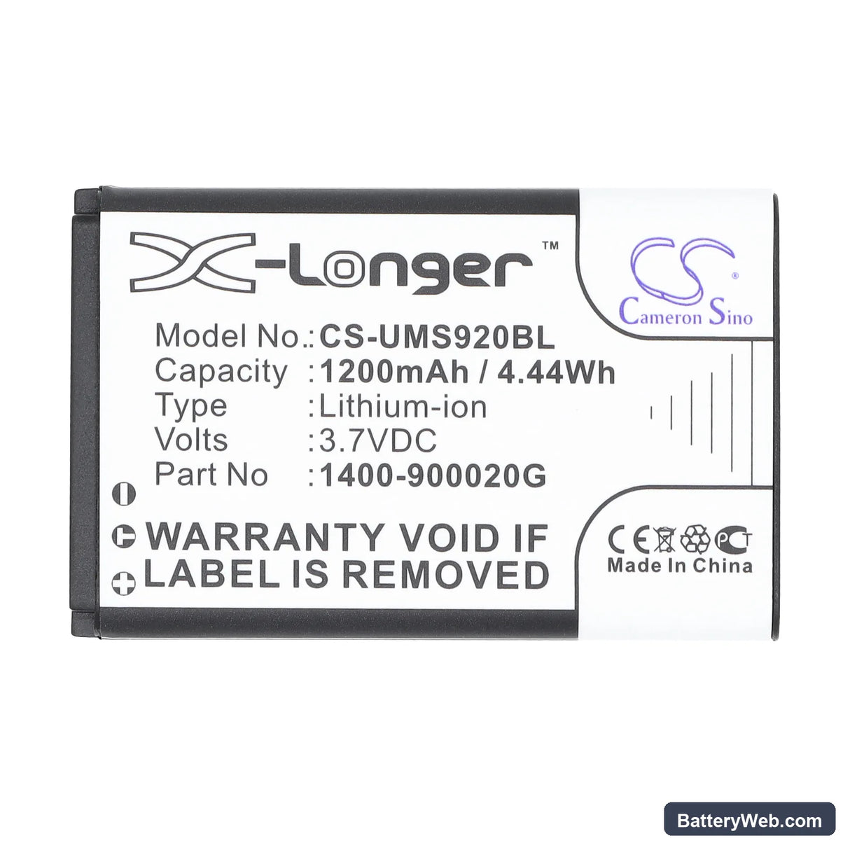 Unitech MS920 Replacement Battery, 3.7V, 1200mAh, Li-ion 5