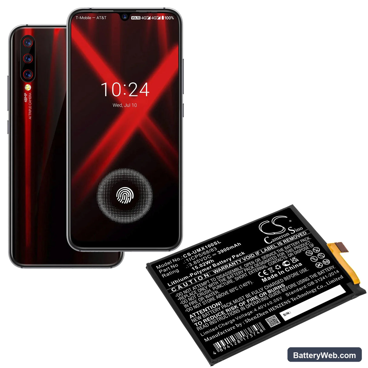 UMI UMIDIGI X Replacement Battery, 3.85V, 3900mAh, Li-Polymer 5