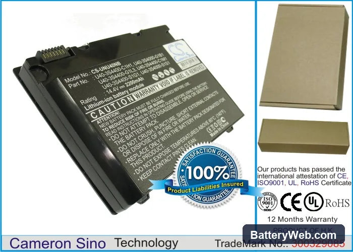 Fujitsu U40 Replacement Battery, 14.4V, 2200mAh, Li-ion 1