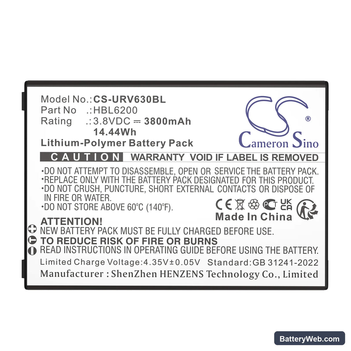 Urovo i6200S Replacement Battery, 3.8V, 3800mAh, Li-Polymer 5
