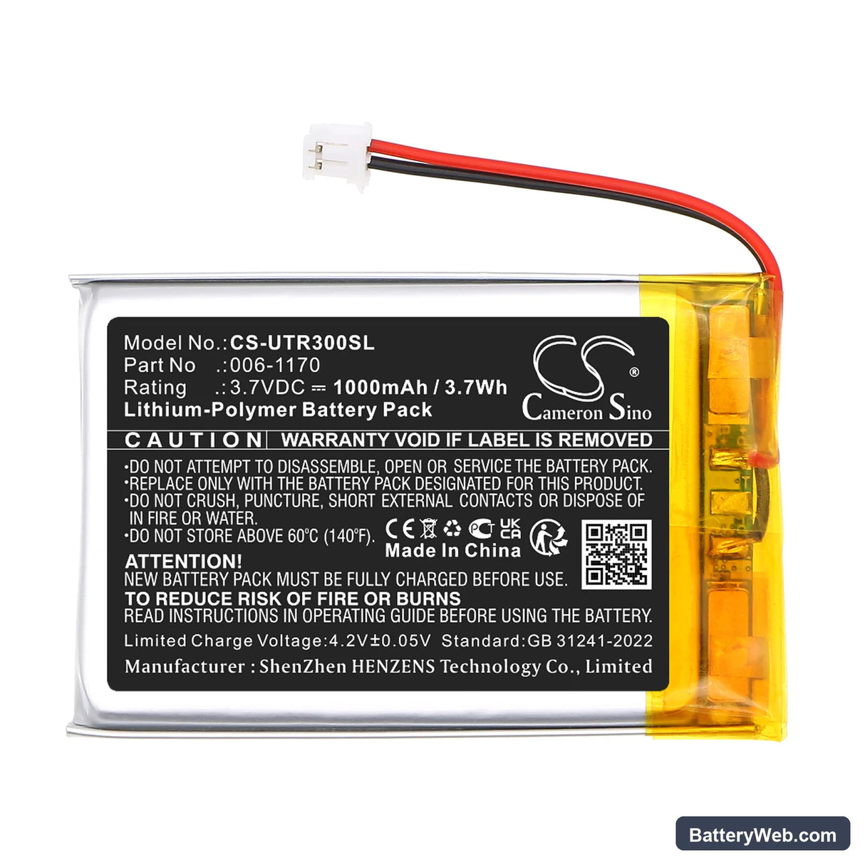 UltraCOM UltraCOM2 Replacement Battery, 3.7V, 1000mAh, Li-Polymer 3