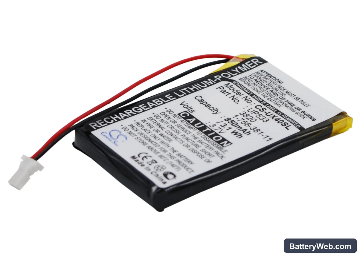 Sony Clie PEG-UX40 Replacement Battery, 3.7V, 850mAh, Li-Polymer 3