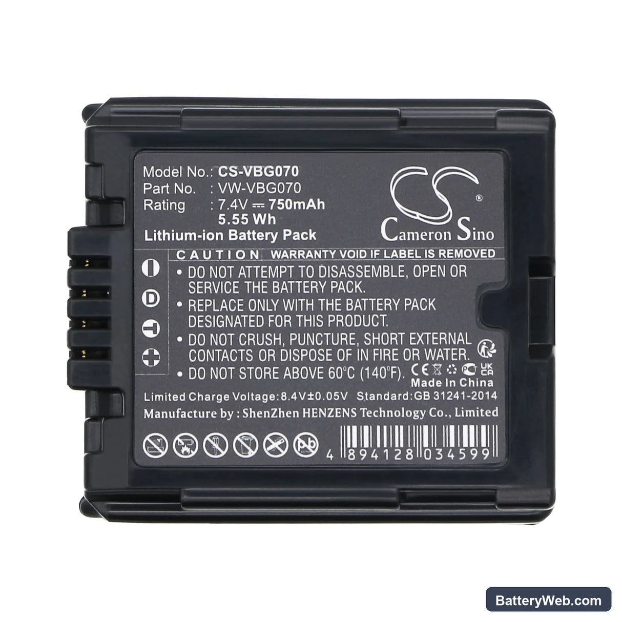 Panasonic HDC-SD9 Replacement Battery, 7.4V, 750mAh, Li-ion 5