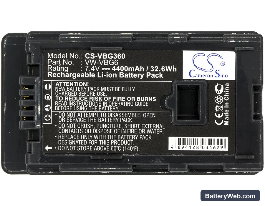 Panasonic HDC-HS300 Replacement Battery, 7.4V, 4400mAh, Li-ion 3