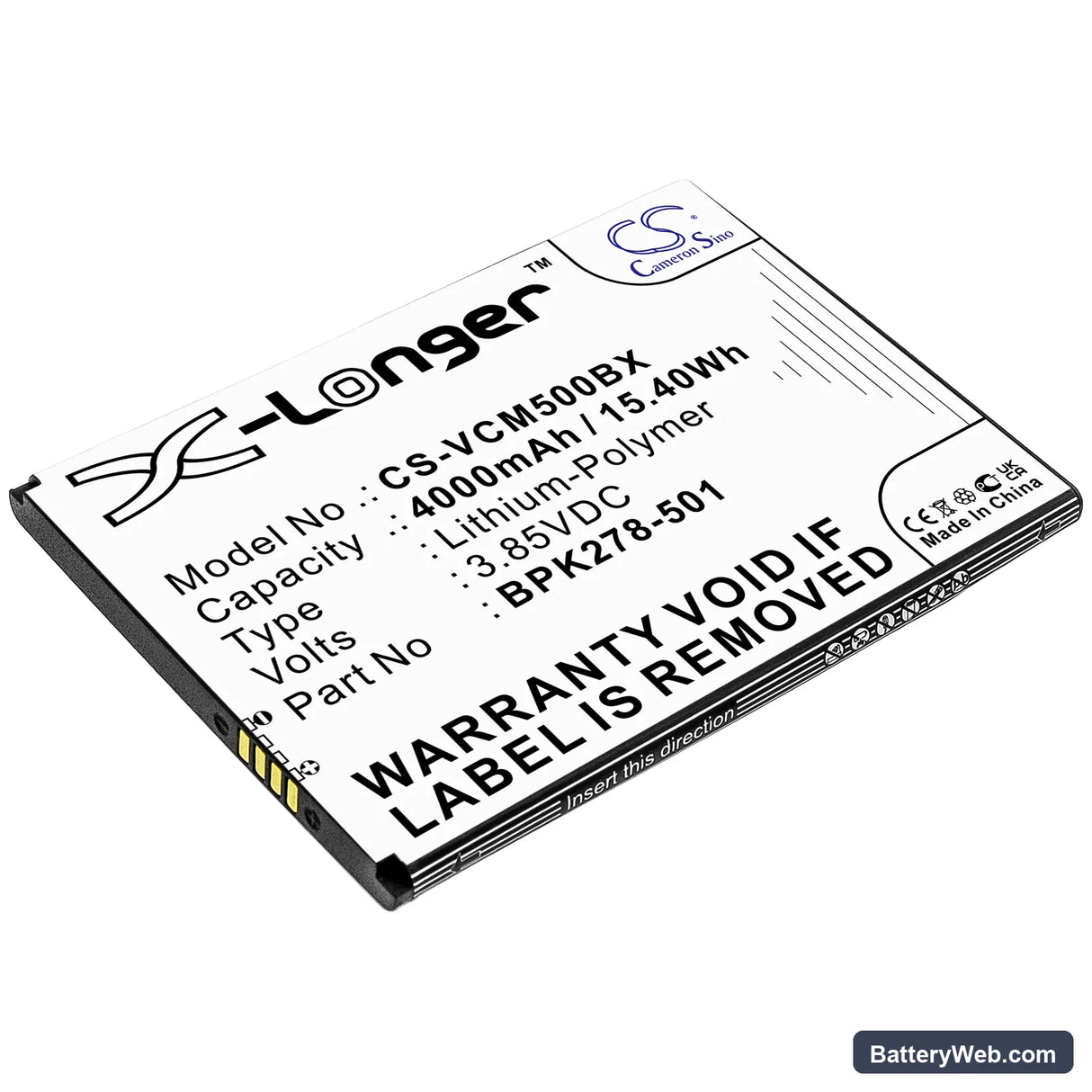 VeriFone CM5 Replacement Battery, 3.85V, 4000mAh, Li-Polymer 1