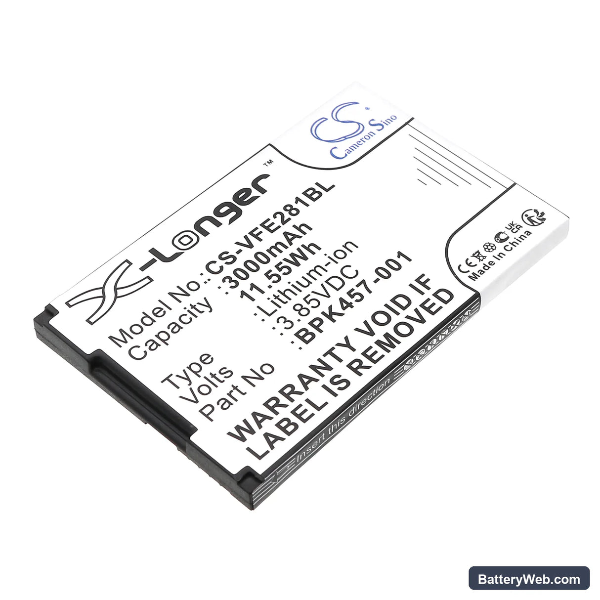 VeriFone e280s Replacement Battery, 3.85V, 3000mAh, Li-ion 1